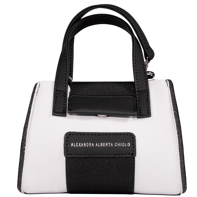 Micro Borsa da donna bianca con manici neri
